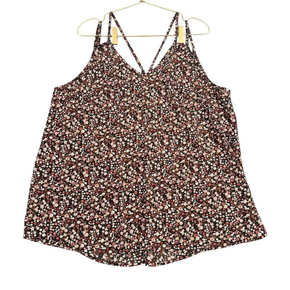 Floral Ditzy Strappy V Neck Cami Tank Multi Strap‎ Plus Size 1XL SHEIN Curve 829
